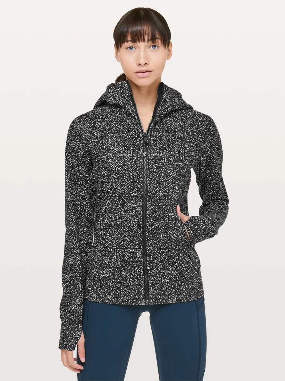 Lululemon Scuba Hoodie 4 Night View White Black Cotton Fleece Full Zip